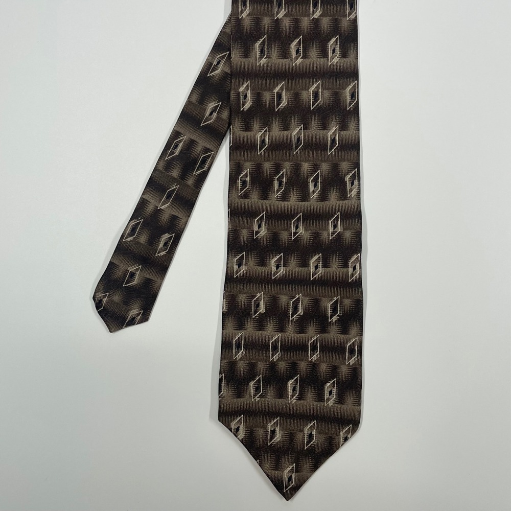 Puritan Brown Geometric Diamond 100% Silk Necktie Mens OS
